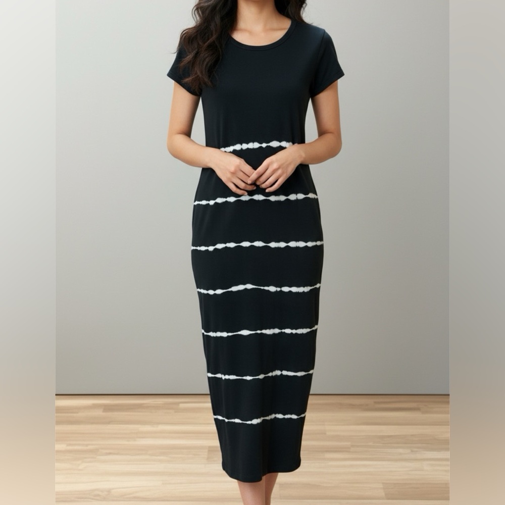 All Saints Black and White Knit Midi Dress